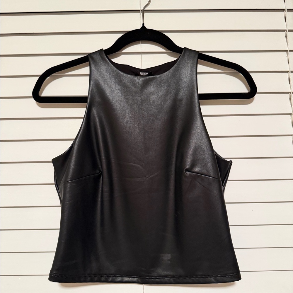 Express Black Faux Leather Tank Top